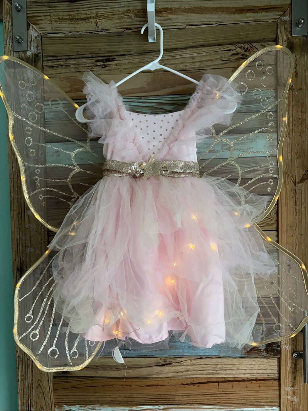 Pottery Barn Kids Pink Star Fairy Light Up Costume Wings 4-6 Halloween